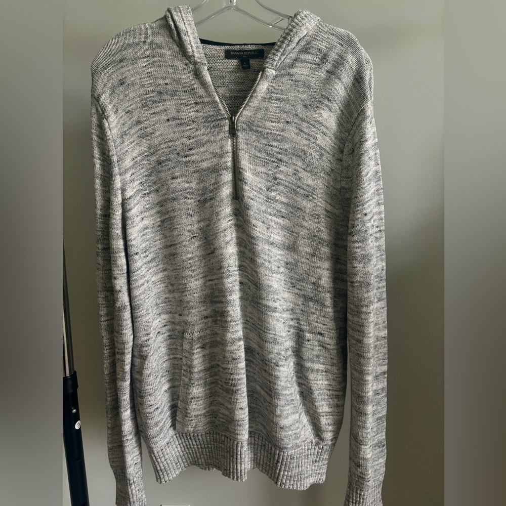Men's Gray Half-Zip Sweater with Hood